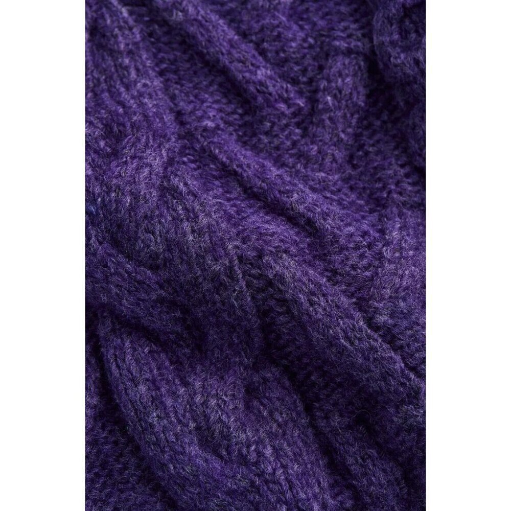 Purple Cable Knit Turtleneck Cropped Sweater - Picture 2 of 7